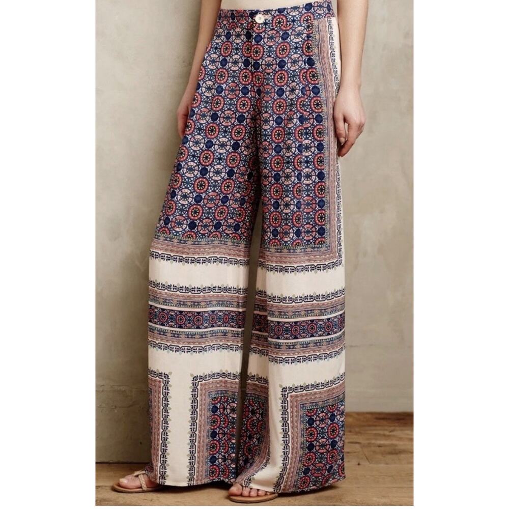 Anthropologie Elevenses Yida Floral Pattern Wide Leg Palazzo Pants Sz 2 Boho